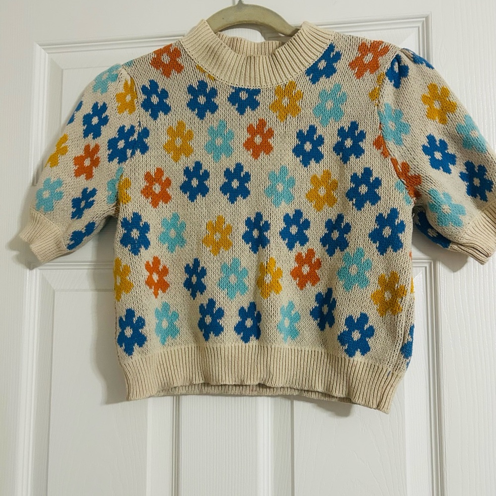 Floral Patterned Sweater - Cream, Blue, Orange